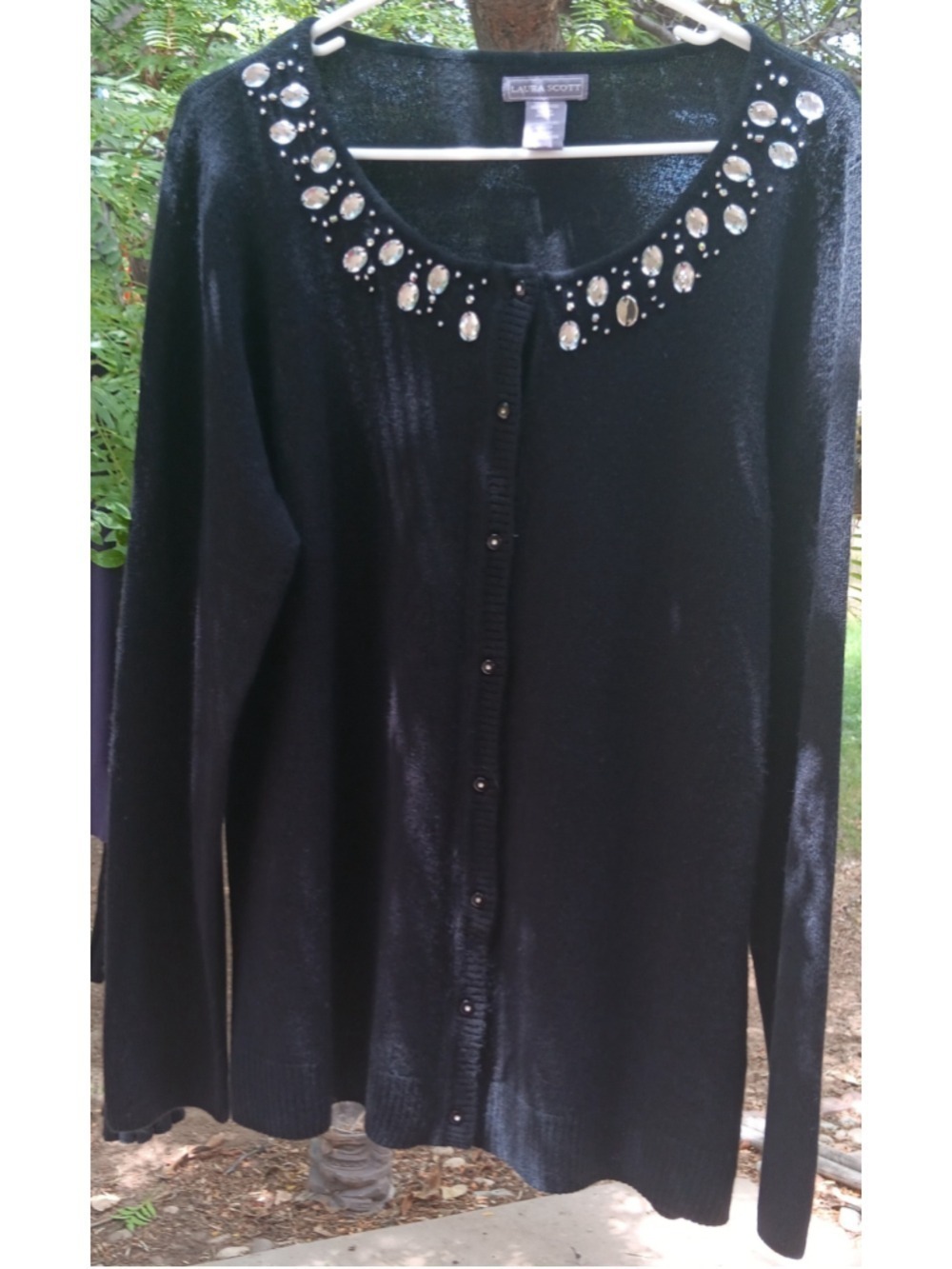 Laura Scott Black Jeweled Cardigan Sweater Size L